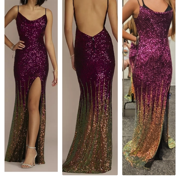 Purple and Gold Sequin Prom Dress - Picture 4 of 6